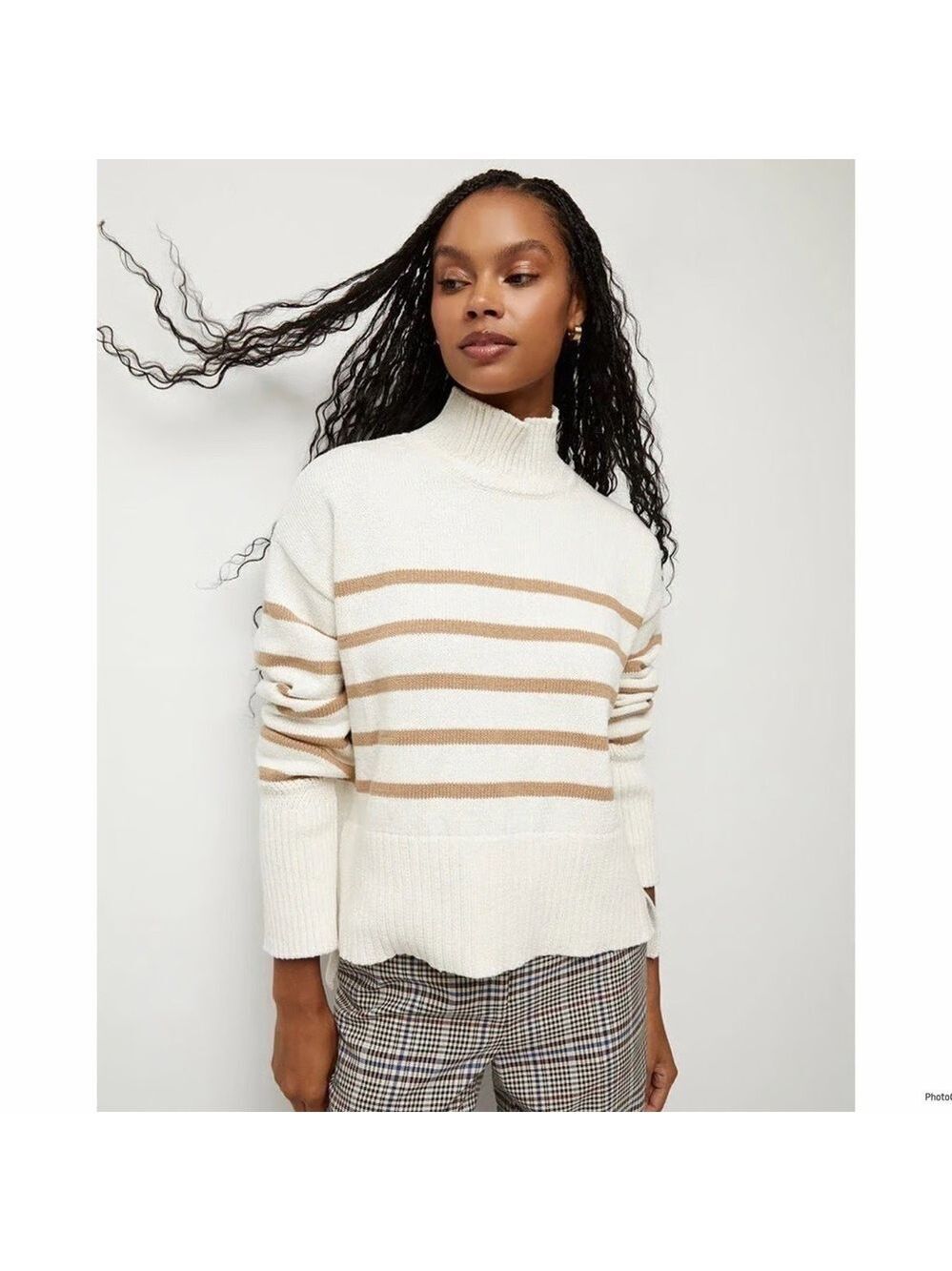 Veronica Beard Lancetti Turtleneck Striped Sweater Tan White size S